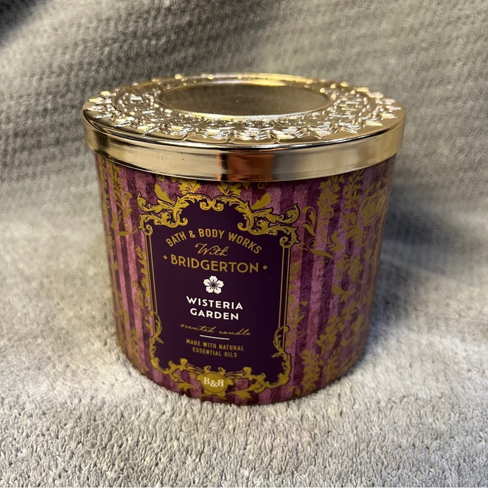 Bath & Body Works Bridgerton Wisteria Garden 3-wick Candle Sweet Rosewood Lemon